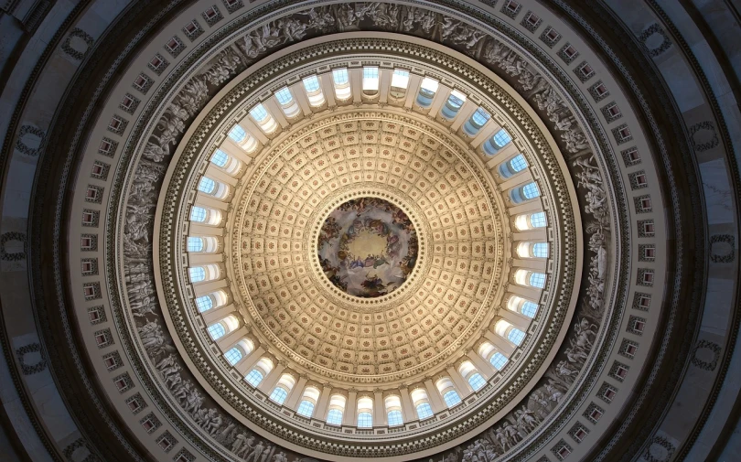 a view looking up at the dome of a building, a mosaic, by Joseph Raphael, flickr, neoclassicism, washington, 🤬 🤮 💕 🎀, elden ring capitol, cotton