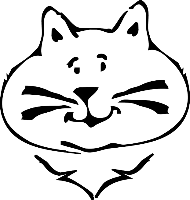 a black and white drawing of a cat, lineart, mingei, high school mascot, vectorized, symmetrical face happy, cad