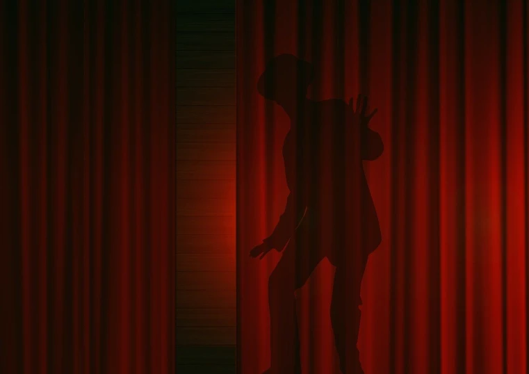a silhouette of a person standing in front of a red curtain, an illustration of, conceptual art, moonwalker photo, theater dance scene, freddy krueger style, illustration detailed