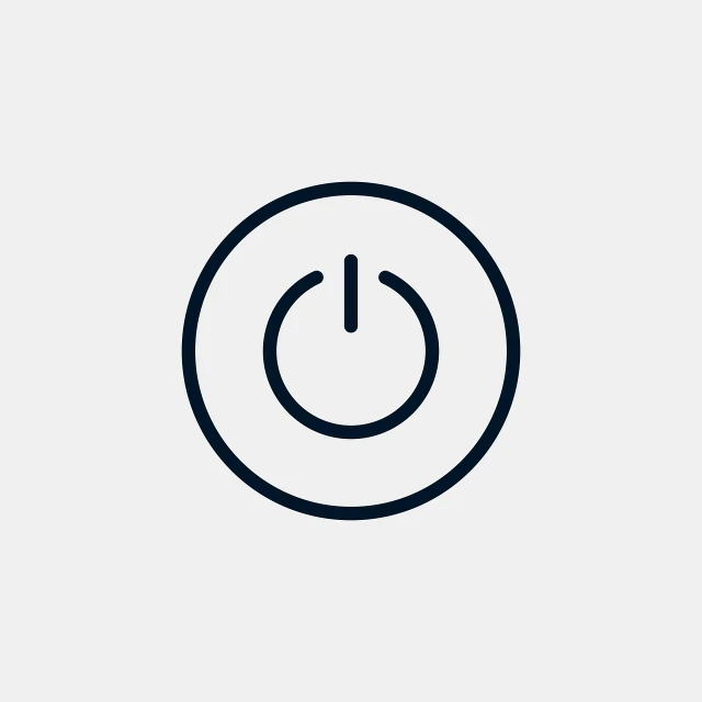 a black and white photo of a power button, unsplash, clipart icon, navy, outlined, got shut down