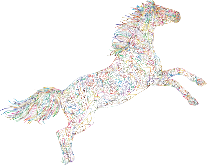 a horse that is jumping in the air, a digital rendering, by Alison Watt, shutterstock contest winner, generative art, detailed entangled fibres, multicolored vector art, neon outline, 2 0 1 2