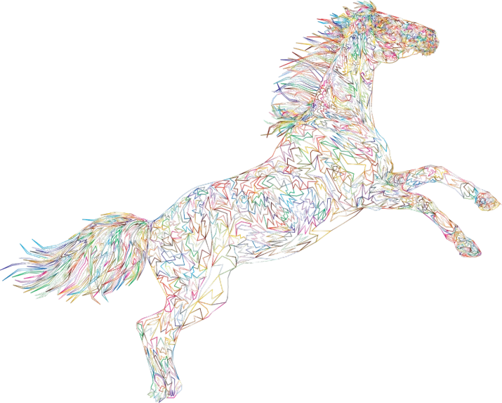 a horse that is jumping in the air, a digital rendering, by Alison Watt, shutterstock contest winner, generative art, detailed entangled fibres, multicolored vector art, neon outline, 2 0 1 2