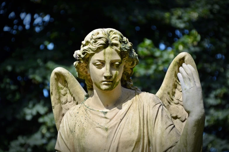 a close up of a statue of an angel, pixabay, stock photo, detailed high resolution, restoration, full front view