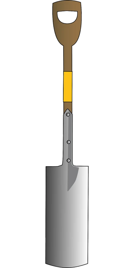 a shovel with a wooden handle, concept art, pixabay, conceptual art, grey metal body, created in adobe illustrator, yellow broad sword, t - 8 0 0