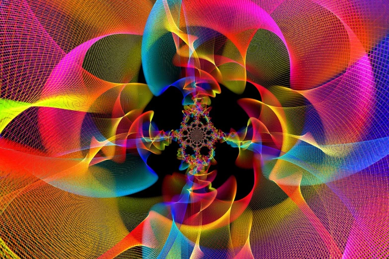 a computer generated image of a colorful flower, psychedelic art, fractal of scary dirac equations, full of colour 8-w 1024, fractal cyborg ninja background, rainbow