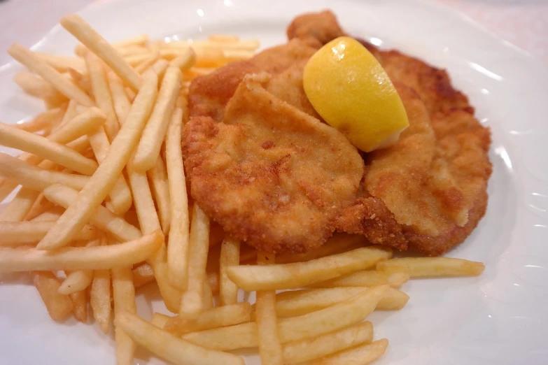 a close up of a plate of food with french fries, a picture, renaissance, battered, caidychen, with a bright yellow aureola, hunting