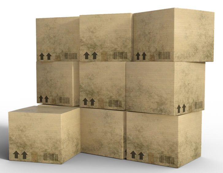 a bunch of cardboard boxes stacked on top of each other, a digital rendering, by Artur Tarnowski, flickr, on black background, high detail product photo, semi-transparent, stock photo