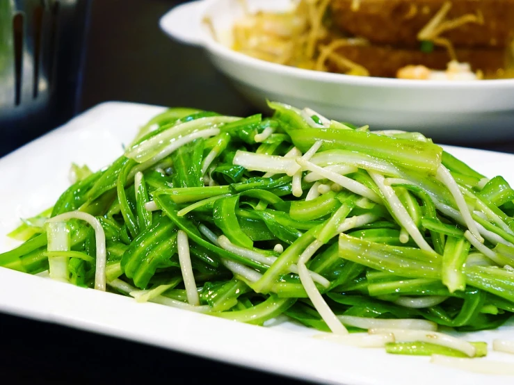 a close up of a plate of food on a table, a picture, inspired by Luo Mu, giant pig grass, green crystal, pristine and clean, onion