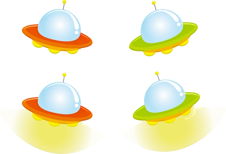 a set of four cartoon spaceships on a black background, by John Covert, pixabay, digital art, drone camera lens orbs, 60's cartoon-space helmet, cutie, dish