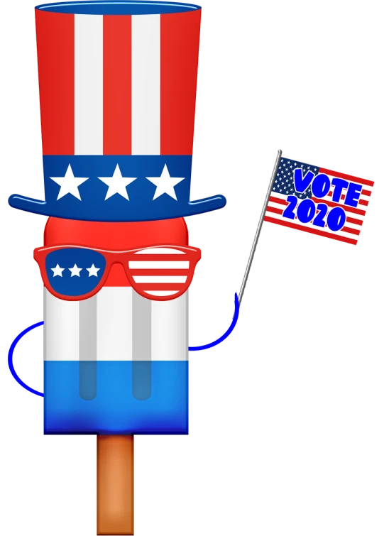 a patriotic ice lolly holding an american flag, a digital rendering, by Tom Carapic, digital art, joe biden with glowing eyes, year 2 0 4 0, presidental elections candidates, he is wearing a top hat