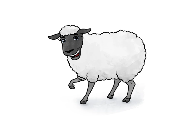 a black and white sheep on a white background, an illustration of, by Whitney Sherman, shutterstock, mingei, cell shaded adult animation, smiling like a jerk, full color illustration, 4 legs