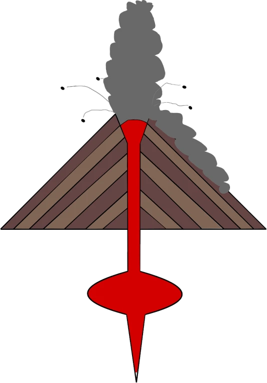 an image of a volcano with smoke coming out of it, an illustration of, inspired by Hanabusa Itchō II, conceptual art, arrow shaped, red and grey only, dipstick tail, vectorized