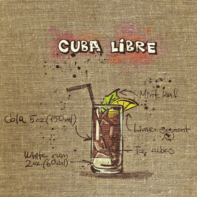 a drawing of a cocktail glass with a lime garnish garnish garnish garnish garnish garnish ga, an illustration of, inspired by Ceferí Olivé, figuration libre, mixed media style illustration, burlap, cuban revolution, linen canvas