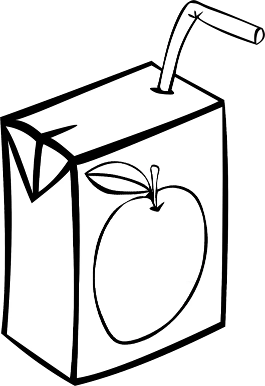 a carton of juice with a straw and an apple, lineart, by Andrei Kolkoutine, pixabay, digital art, straight camera view, black white, banner, cereal box