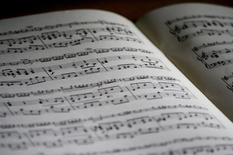 an open book with music notes on it, pexels, stock photo, repetitiveness, photograph credit: ap, high angle close up shot