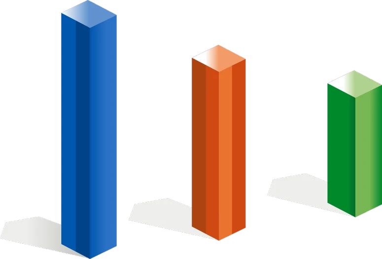 three different colored bars on a black background, a diagram, strong blue and orange colors, 3 d shapes, uncompressed png, pillar