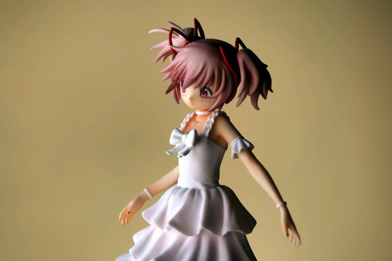 a close up of a figurine of a woman in a dress, a picture, inspired by Tsubasa Nakai, flickr, figuration libre, madoka magica, dramatic smile pose, clannad, 8k!!