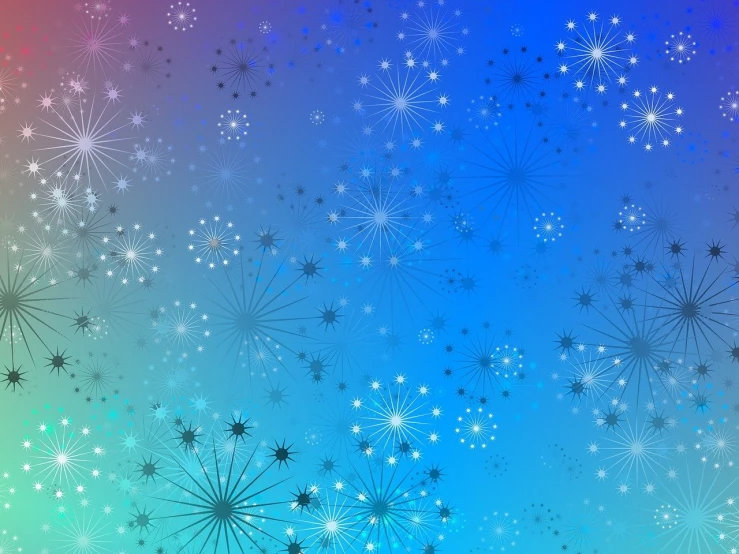 a colorful background with snowflakes and stars, a stipple, inspired by Alesso Baldovinetti, [ fireworks in the sky ]!!, sky gradient, star(sky) starry_sky, background chaotic flowers