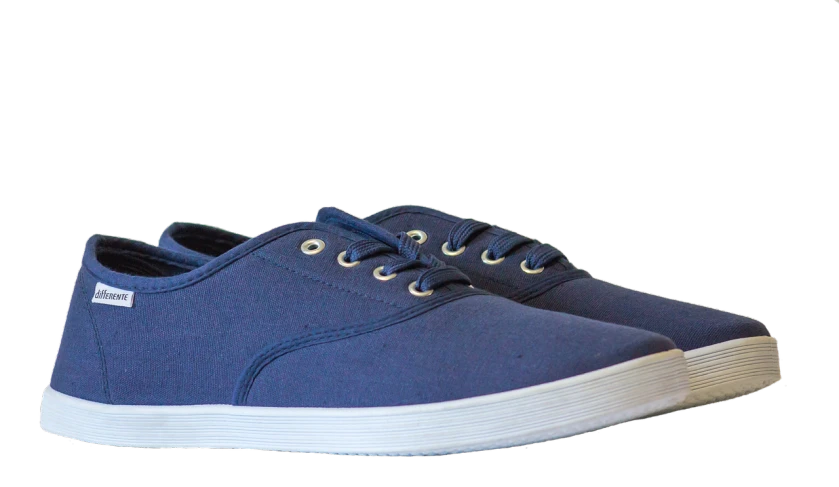 a pair of blue sneakers on a black background, by Matt Cavotta, catalog photo, hemp, side front view, rhythmic