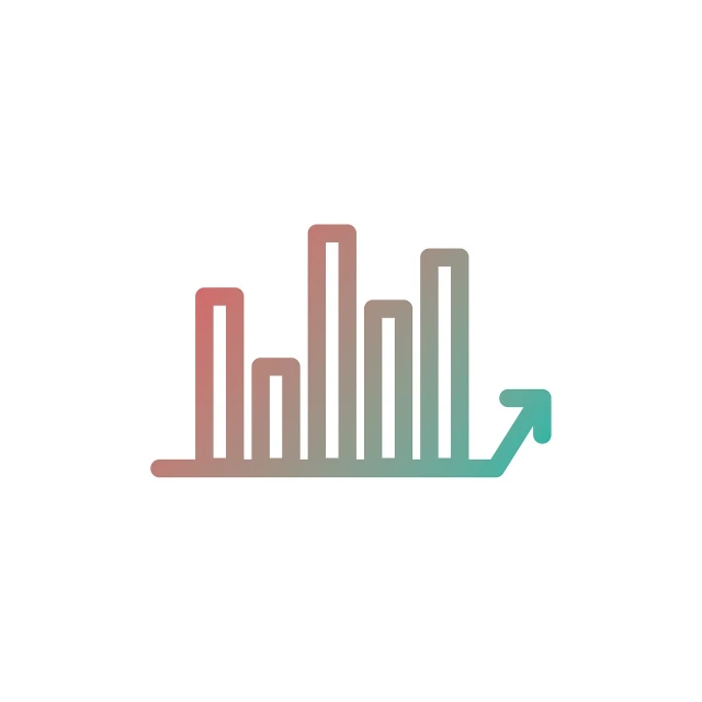 a graphic of a bar chart with an arrow pointing up, a diagram, analytical art, minimalist logo without text, fine color lines, gradient, traffic