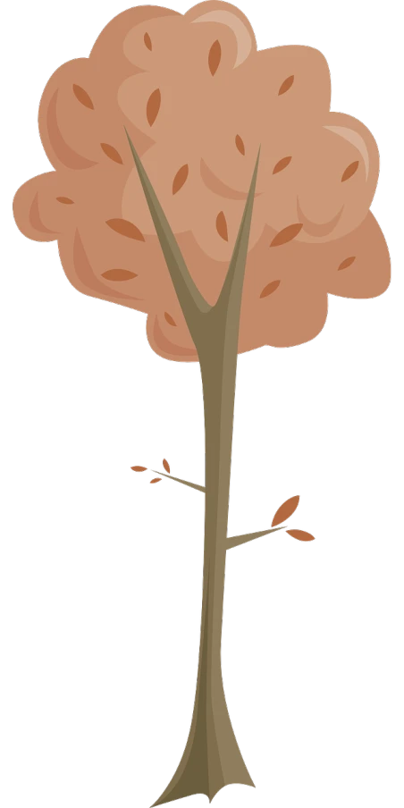 a cartoon tree on a black background, inspired by Edgar Schofield Baum, pixabay, muted fall colors, side view from afar, depicting a flower, brown:-2