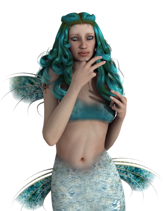a close up of a person wearing a mermaid costume, a 3D render, inspired by Anne Stokes, fantasy art, mental ray, thinking pose, faeries, octante render