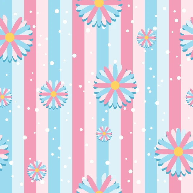a pink and blue striped background with flowers, inspired by Peter Alexander Hay, conceptual art, cartoon style illustration, seamless, snowy, daisy