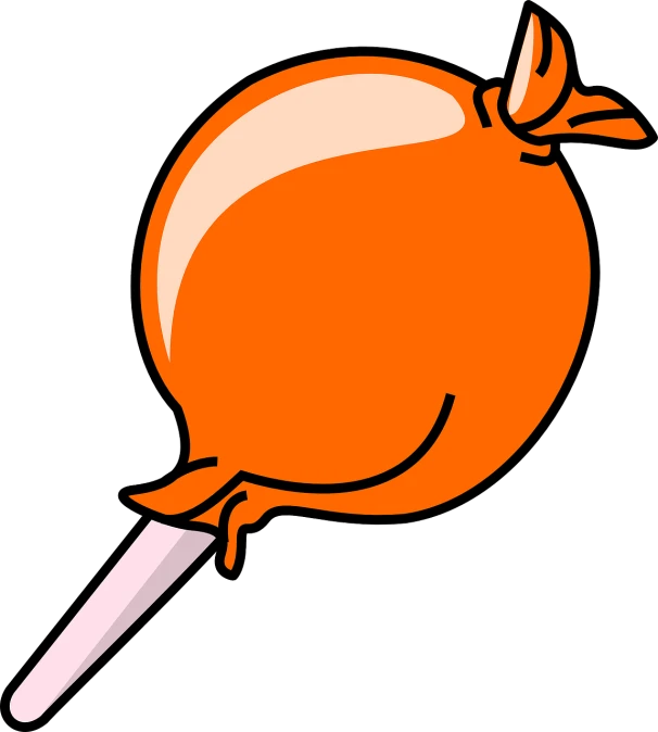 an orange with a knife sticking out of it, inspired by Tex Avery, pixabay, pop art, lollipops, balloon, candy - coated, black
