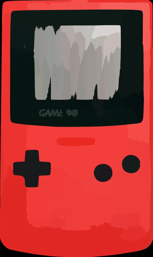 a red gameboy sitting on top of a table, a digital painting, game poster, simple shading, red black white colors, game texture
