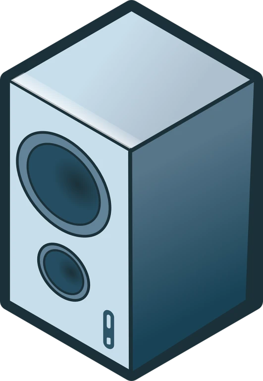 a close up of a speaker on a black background, a computer rendering, by Glennray Tutor, computer art, isometric style, blues, simple cartoon style, white box