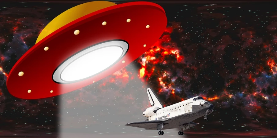 a space shuttle is about to land on a space shuttle, shutterstock contest winner, space art, red planetoid exploding, flying saucer, avatar image, iphone screenshot