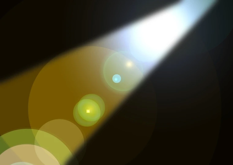 a bright light shines brightly on a black background, an illustration of, light and space, anomorphic lens flare, colored spotlights, ufo, simple illustration