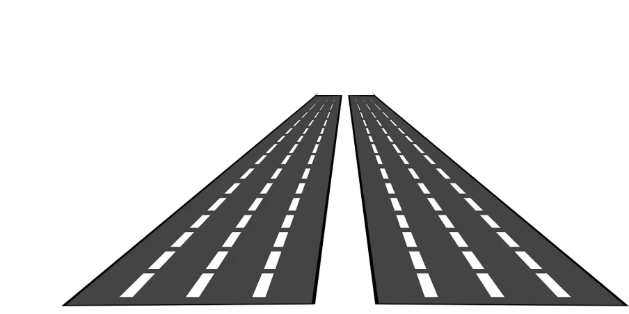 a black and white image of an airport runway, by Ryoji Ikeda, pixabay, digital art, on a flat color black background, looking down road, cartoon, symmetrically