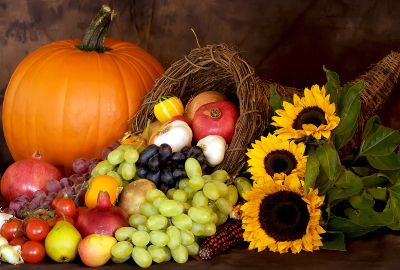 a bunch of different fruits and vegetables on a table, a still life, by Linda Sutton, shutterstock, renaissance, the goddess of autumn harvest, cornucopia, award winning ”, award winning”