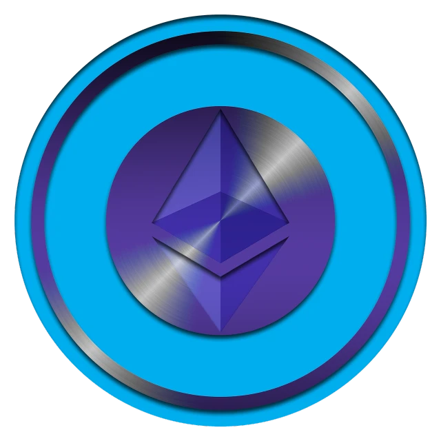 the ether logo on a blue circle, a digital rendering, futurism, modern very sharp photo, silver and sapphire, stingray, pray