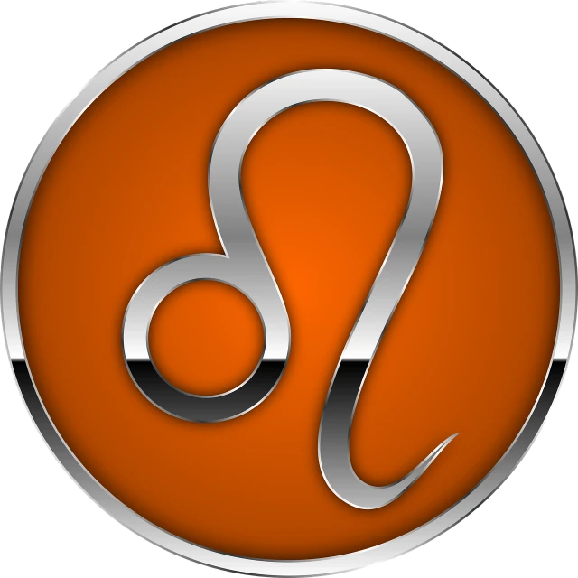 a silver zodiac sign on an orange button, a digital rendering, by Dan Luvisi, single logo, imvu, sinuous, logo has”