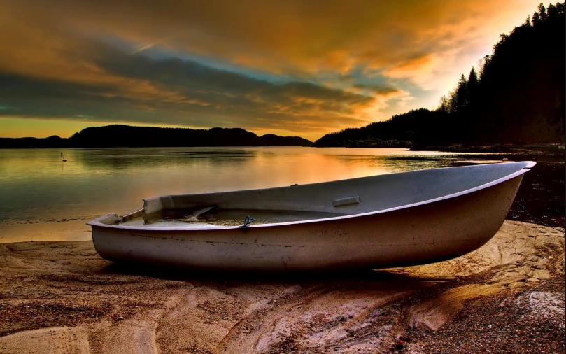 a boat sitting on top of a sandy beach, a picture, romanticism, iphone wallpaper, shiny golden, rowing boat, 6 4 0