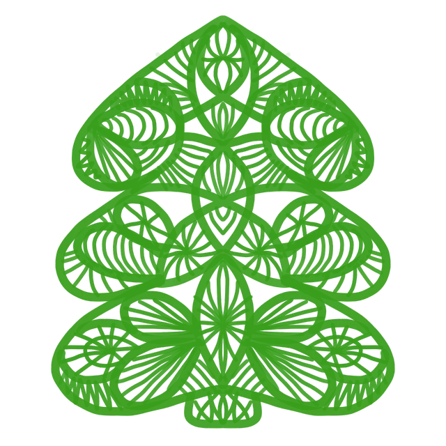 a green christmas tree on a black background, inspired by Masamitsu Ōta, art nouveau, symmetrical front view, kirigami, palm body, clover