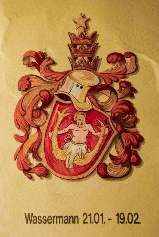 a picture of a coat of arms on a wall, a detailed painting, symbolism, painting illustration, red fluid on walls of the church, very very well detailed image, warhammrer