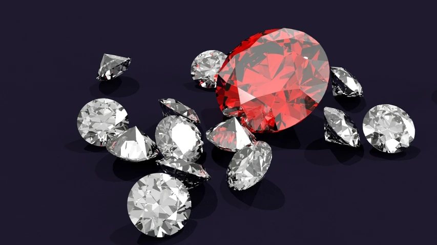 a large red diamond surrounded by smaller diamonds, by Alexander Fedosav, trending on pixabay, rich marbles, 3ds max, the trappings of modern life, looking partly to the left