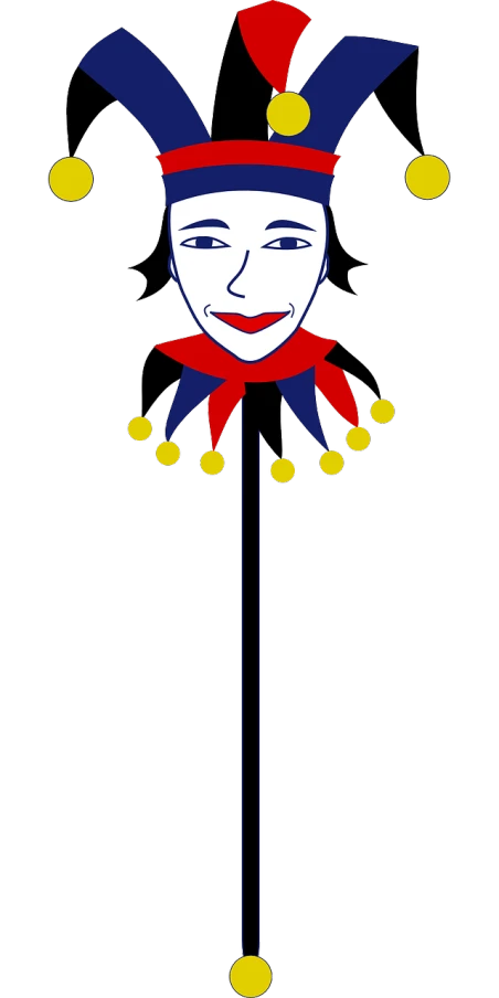 a close up of a stick with a clown face on it, a cartoon, inspired by Bernd Fasching, trending on pixabay, pop art, minimalist vector art, symmetrical tarot illustration, 7 feet tall, !!! very coherent!!! vector art