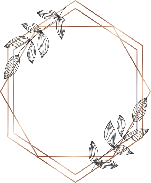 a golden frame with leaves on a black background, an abstract drawing, by Nándor Katona, cg society contest winner, art deco, rose gold, hexagonal, background image, logo without text