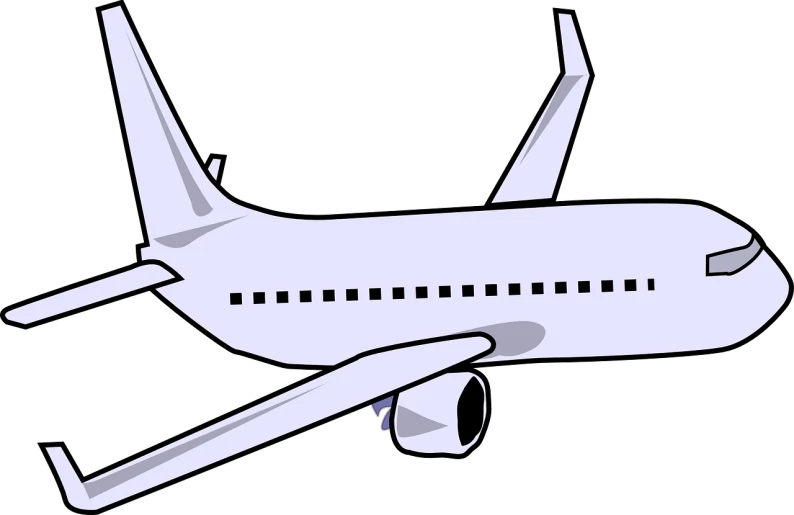 a large jetliner sitting on top of an airport runway, a cartoon, pixabay, with a black background, clip art, white wings, side view of a gaunt