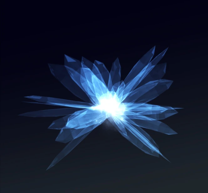 a close up of a blue flower on a black background, a raytraced image, crystal cubism, supernova explosion, quartz crystal, star flares, iphone wallpaper
