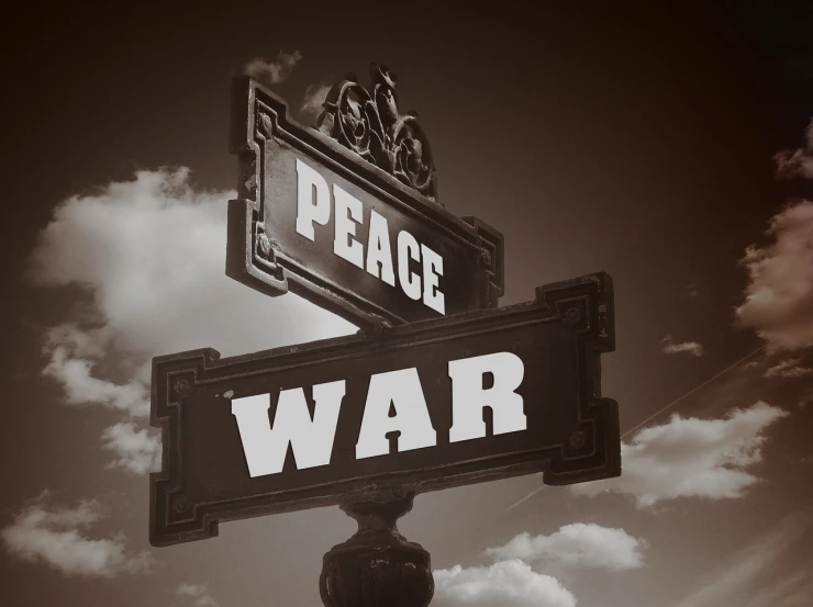 a couple of street signs sitting on top of a pole, by Kurt Roesch, pixabay, dada, photo of war, at peace, 7 0 - s, pearl