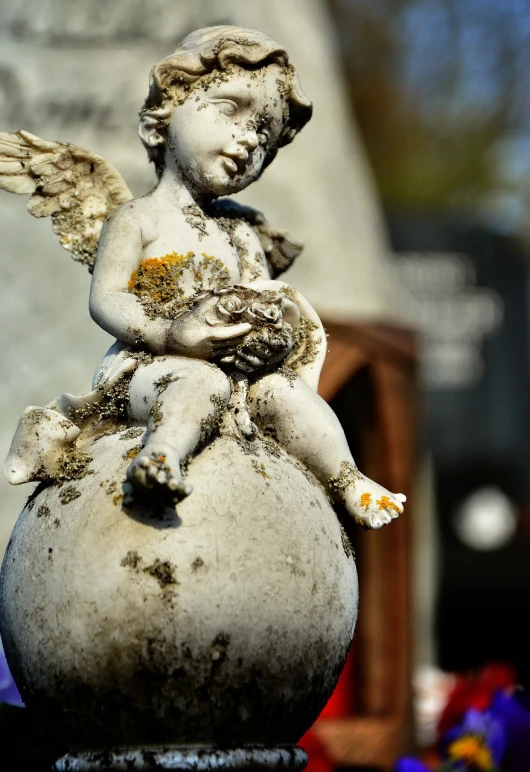 a statue of an angel holding a baby, by Marie Angel, pexels, vanitas, shot on 1 6 mm, on a mini world, parce sepulto, very ornamented