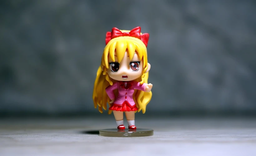a close up of a figurine of a girl, a picture, by Hiroyuki Tajima, flickr, bakemonogatari, chibi proportions, miniature product photo, umineko