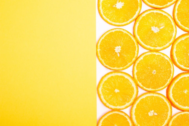 a bunch of oranges sitting on top of a table, postminimalism, 🐿🍸🍋, bright yellow color scheme, photoshoot for skincare brand, dividing it into nine quarters