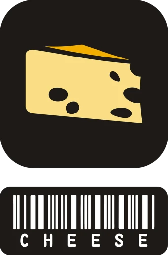 a barcode with a piece of cheese on it, by Josef Čapek, on a flat color black background, no gradients, ticket, iphone photo