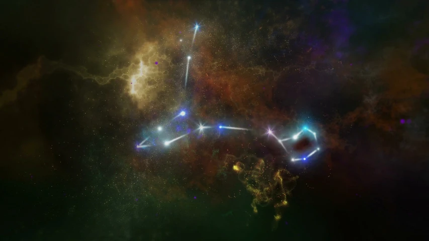an image of a constellation in the sky, digital art, by Aleksander Gierymski, digital art, 3 d cg, taurus zodiac sign symbol, video still, 240p